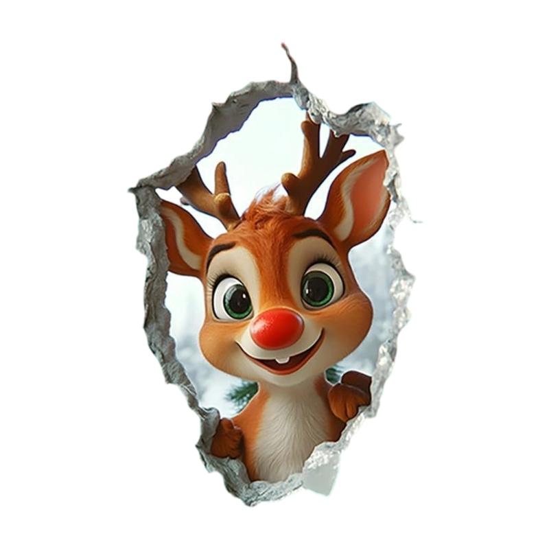 3D Christmas Decal Christmas Wall Sticker Cracked Wall Decal Sticker Xmases Holiday Decorations Wall Art Decors Gift