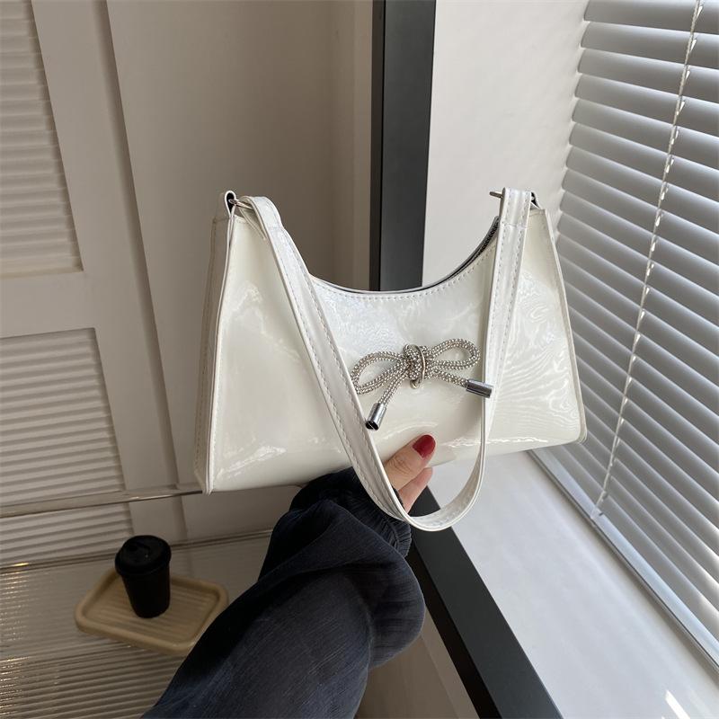 Винтажная зеленая лакированная кожаная блестящая алмазная бантовая сумка на одно плечо, новая женская элегантная сумка на молнии подмышкой, дорожная сумка