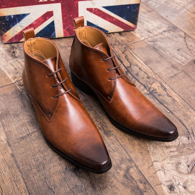 

Мужские кожаные ботинки хай-топы в корейском стиле с острым носком - Модная обувь для бизнеса и кэжуал, увеличивающая рост 41 коричневый