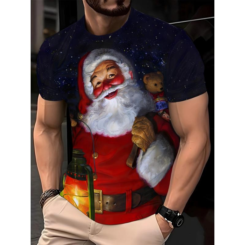 1 Stück Polyester Strick Festliches Herren 3D Weihnachts-Print T-Shirt, Feiertags Neuheit Top