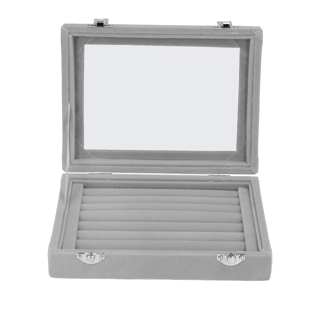 Jewelry Box 7 Slots Velvet Jewellery Holder Storage Display Case for Earring Bracelet Gray