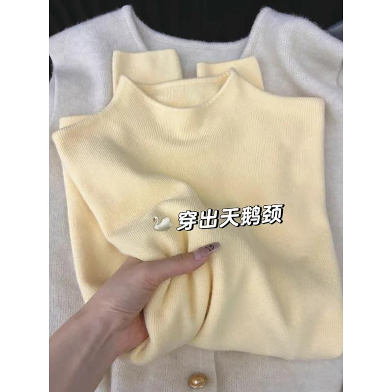 Milk blue stacked semi-turtleneck knitted sweater autumn and winter long-sleeved inner sweater temperament versatile bottoming top women