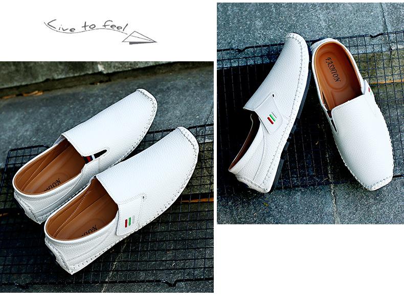 Four Seasons Men's White Breathable Leather Slip-On Driving Shoes