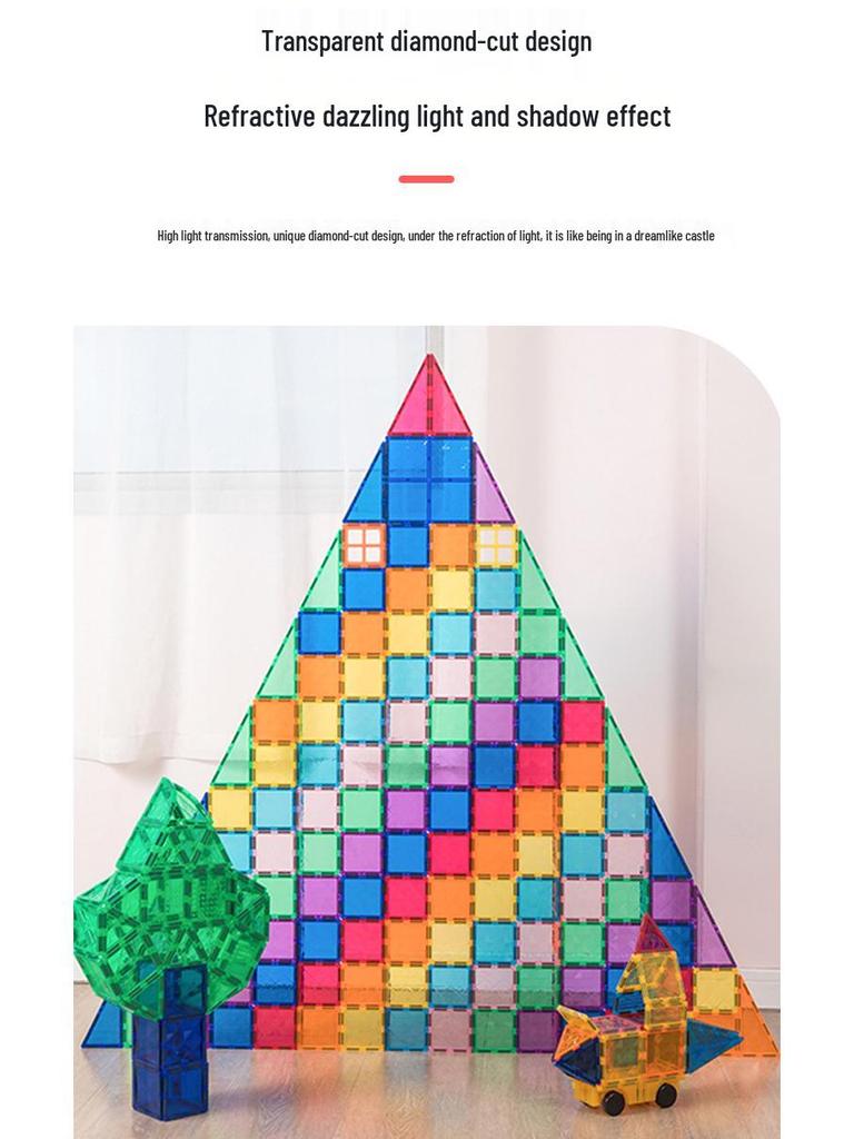 Prism Style Stained Glass Magnetic Tiles - Educational Building Blocks for Children