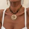 Exaggerated Metal Large Starfish Pendant Necklace for Women Vintage Brown Leopard Print Rope Short Choker Necklace Jewelry