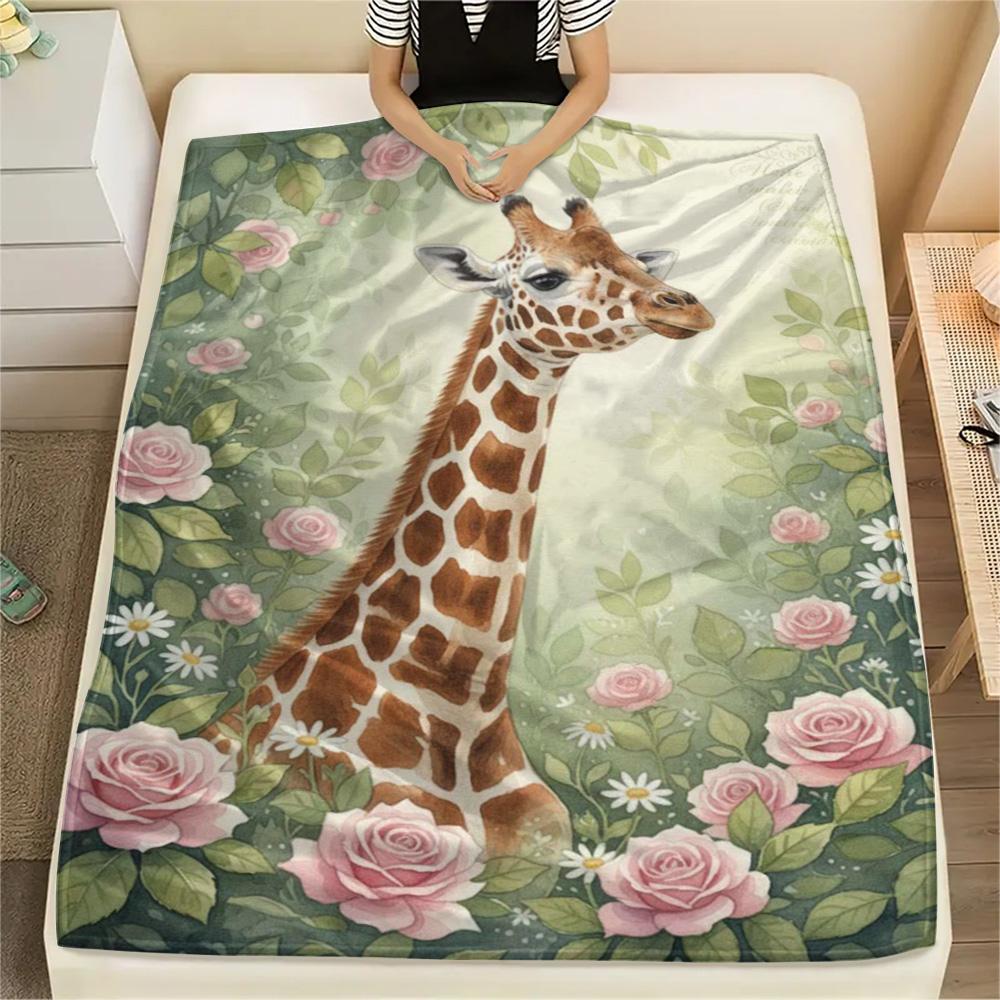 1PC Watercolor style Print FlAannel Blanket, High quality Comfortable for All Seasons, Home Decor, Warmth and Comfort