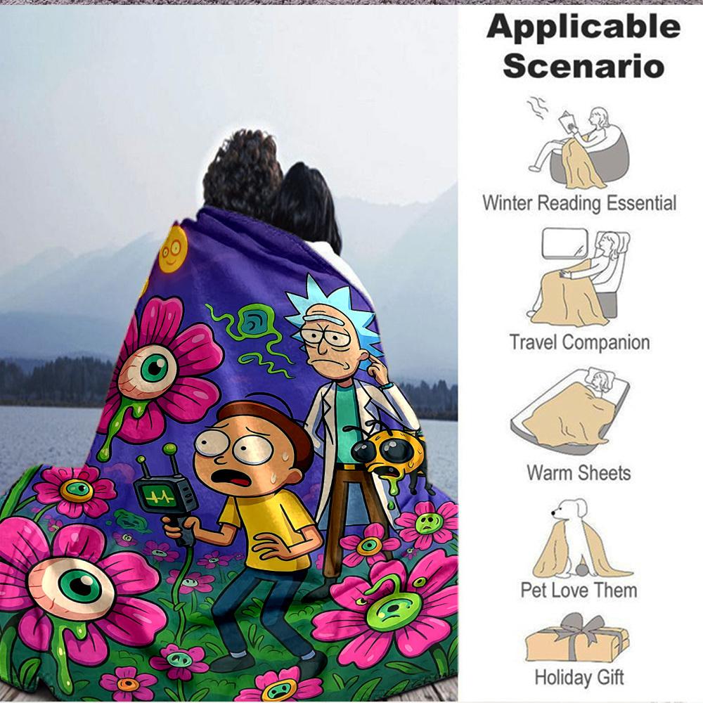 1pc Rick and Morty Blanket Lightweight Flannel Throw For Sofa, Bed, Travel, Camping, Livingroom, Office, Couch, Chair, And Bed