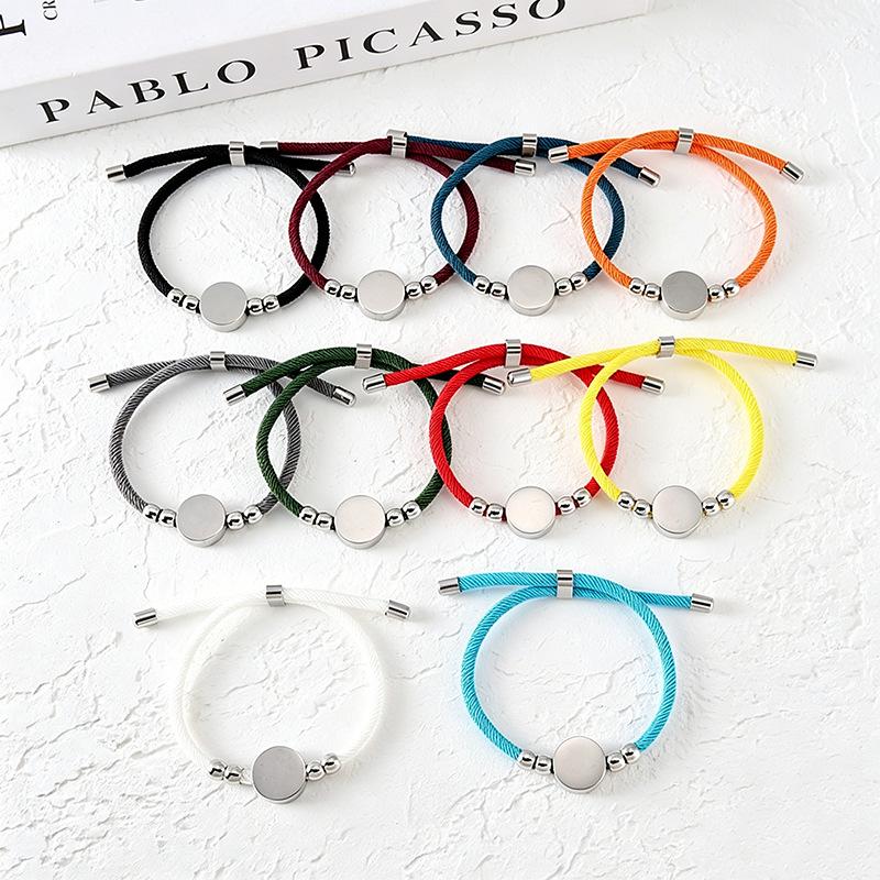 Stainless Steel Multi-Color Adjustable Bracelet with Round Tag for Laser Engraving, 15mm Hole