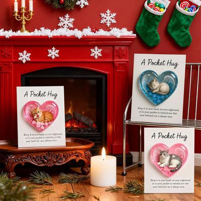 Cat Souvenir Heart Shape Card Ornament Collection Cat Motivational Cards For Women Girls Family Calming Sympathy Encouragement