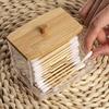 1pc Bamboo-covered Cotton Swab Box, Acrylic Round Storage Cup, Transparent Cotton Pad Box