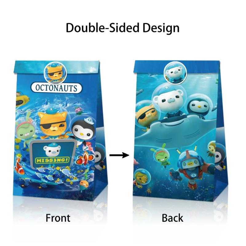 Cartoon 12pcs Octonauts Gift Bags Children Birthday Party Candy Bag Kraft Paper Packaging Boxes Treat Bag Supplies Gift