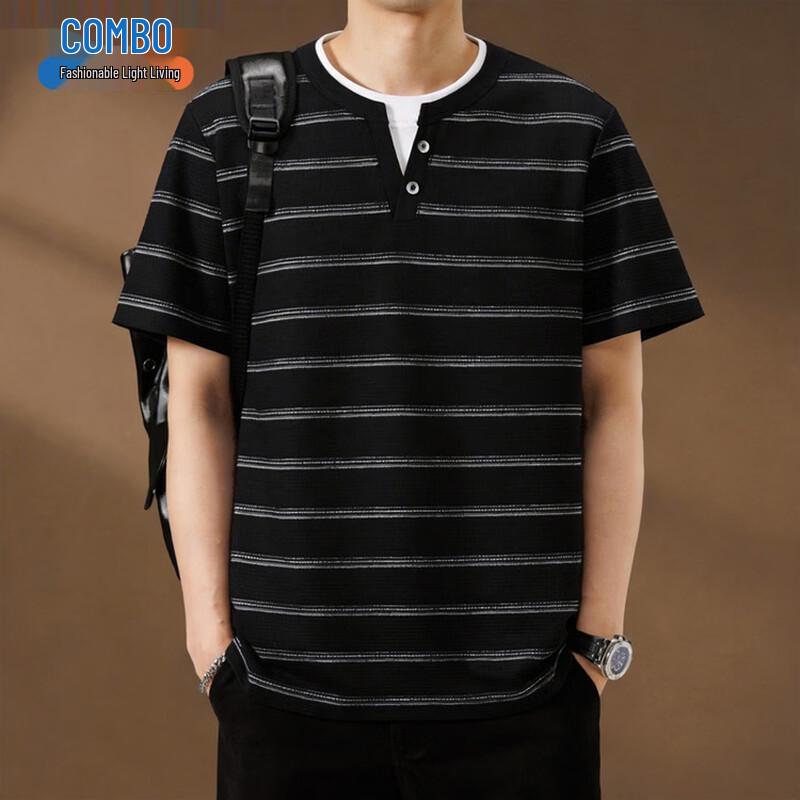 Kompo Men s Casual Striped Print T-shirt XL