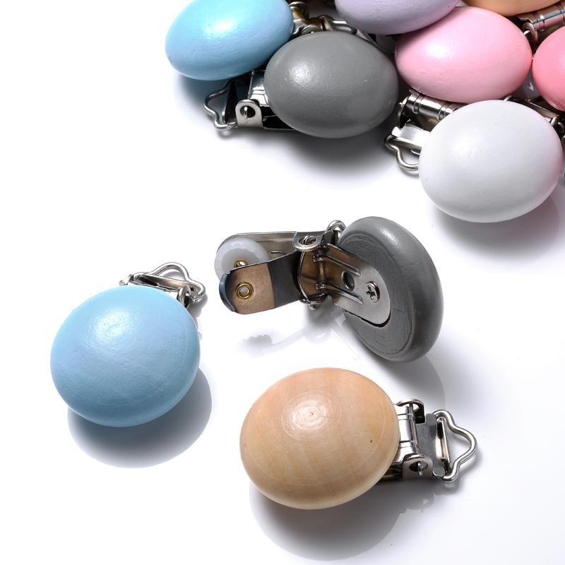 10Pcs 30mm Baby Wooden Pacifier Clips Round Wood Clip for Baby Pacifier Log Nipple Chain Holder Accessories BPA Free