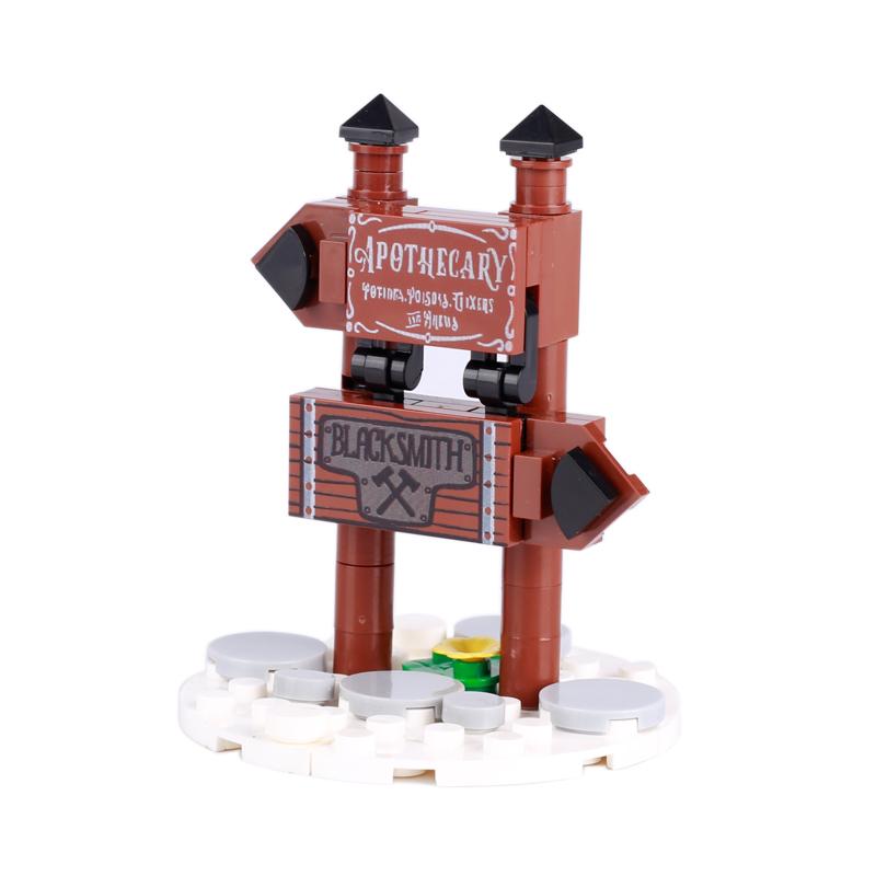 MOC Notice Board Building Block Set Bee Farm Fountain Bonfire Stove Medieval Town Street View Water Wall Bridge Road Sign Brick Toy