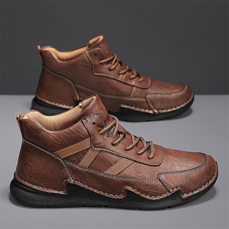 Cotton Shoes Men's 2025 Autumn and Winter New Velvet Warm Medium Top Men's Shoes Soft Sole Non-slip Lace-up Outdoor Casual Shoes Large Size