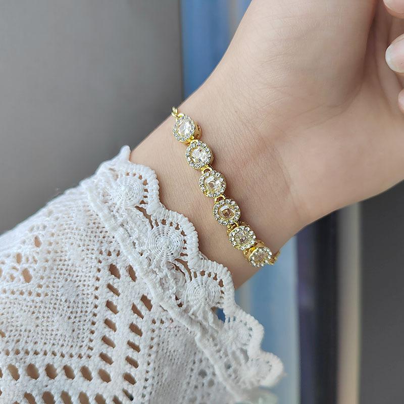 Elegant Inlaid Rhinestone Korean Bracelets Gold Colour Flower Charm Bracelet For Women Fashion Jewelry Accessories Party