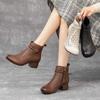 Hollow Out Boots Genuine Leather Retro Ethnic Style Soft Sole Thick Heel Breathable Women's Shoes