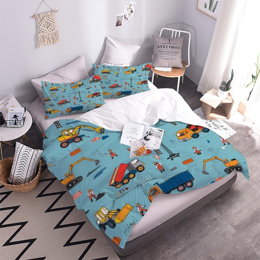 3D printed high-quality cartoon car duvet cover set, children's and adult bed cover set, 3-piece set with zipper car microfiber