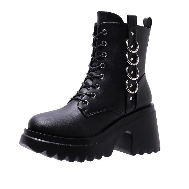 

Autumn and winter new Martin boots women s European and American large size round head thick heel side zipper four ring low boots fashion boots 42 чёрный