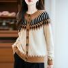 Autumn/Winter Women's Round Neck Ethnic Style Pure Wool Jacquard Cardigan