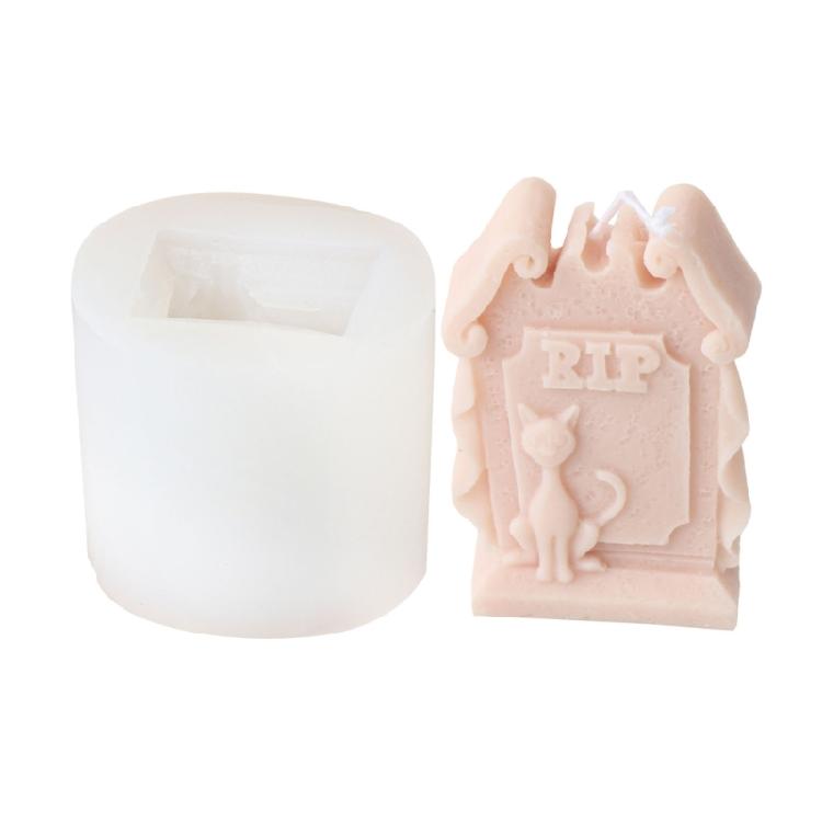 Easy Demold Silicone Candle Maker Reusable Halloween Themed Candle Mould Ghostly House and Tombstone Candle Mold