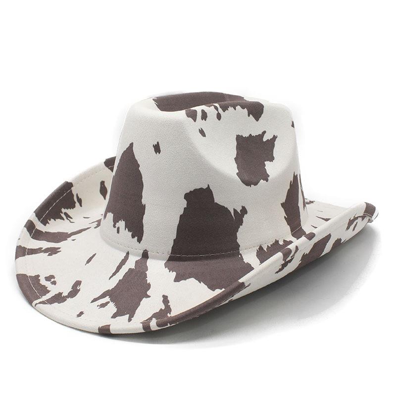 European and American suede cows pattern western style cowboy hat street shot sweet cool retro versatile top hat