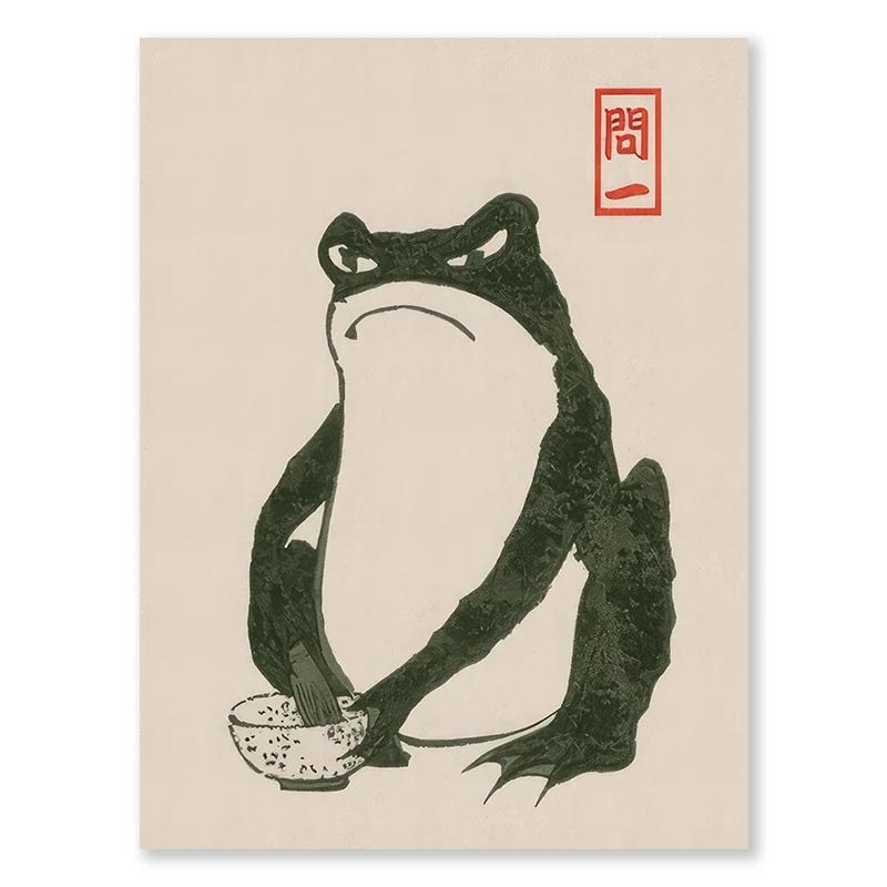 Japan Hajime Matsumoto Green Frog Wall Art Retro Trendy Ukiyo-e Frog Woodblock Print Poster Gallery Living Room Canvas Painting