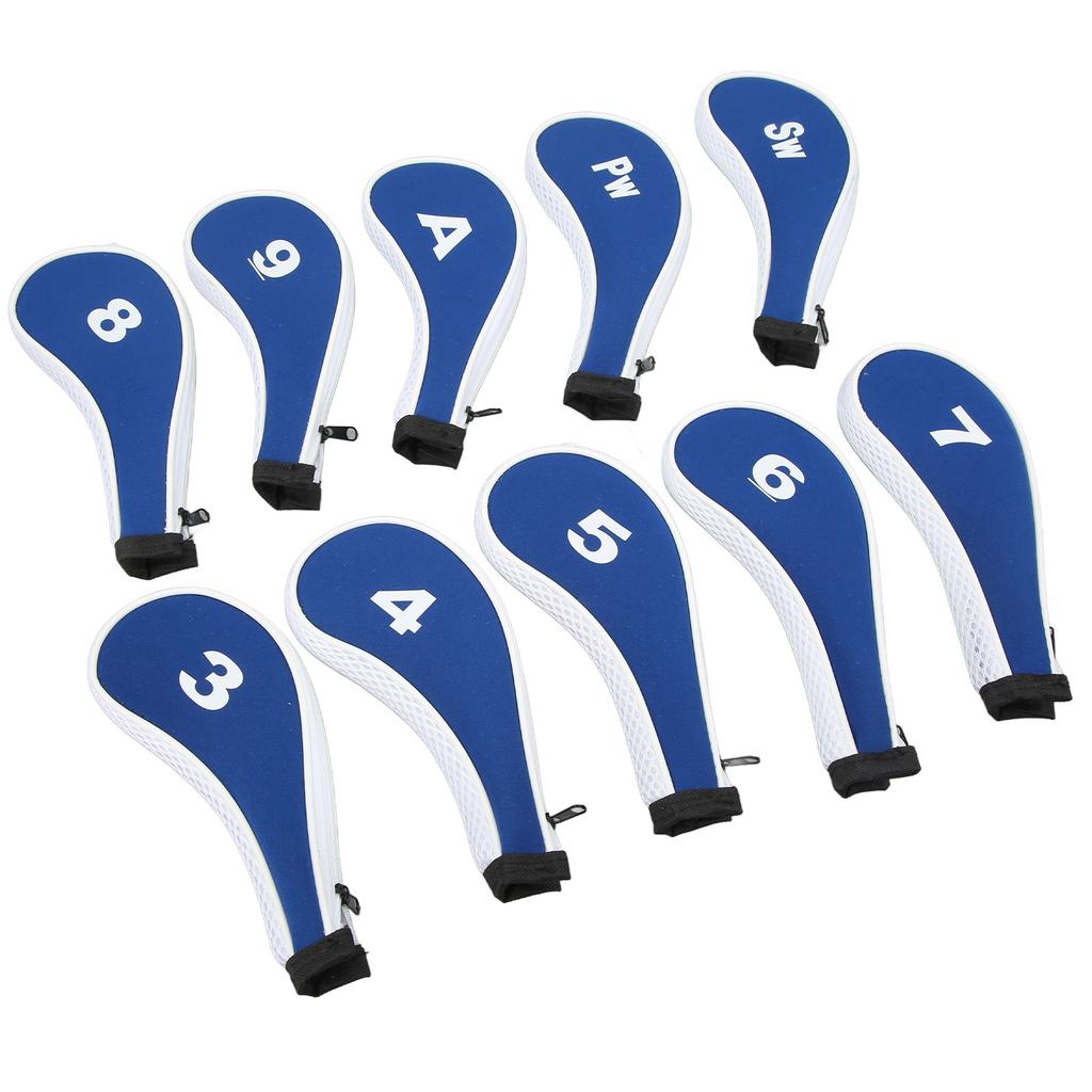10pcs Golf Iron Head Cover with Number Printing Neoprene Zippered Golf Club Irons Covers Royal Blue