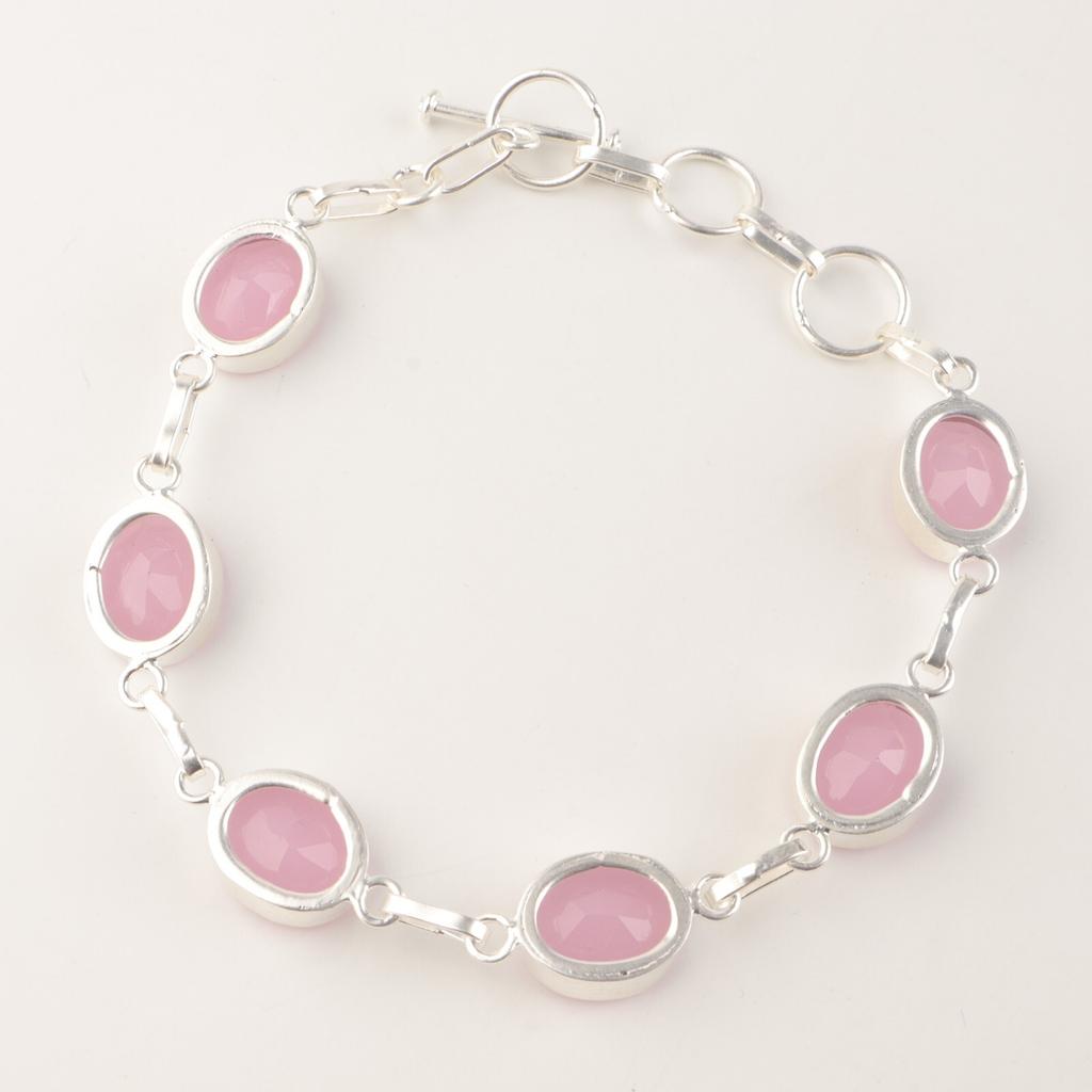 Rose Chalcedony Gemstone 925 Sterling Silver Jewelry Handmade Stylish Bracelet RB-5-9