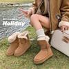 Double 12~ Maroon Two Wear Thick-soled Snow Boots 2025 Winter Suede Thickened Mauri Round Head 34-42 Large Size Cotton Boots Women