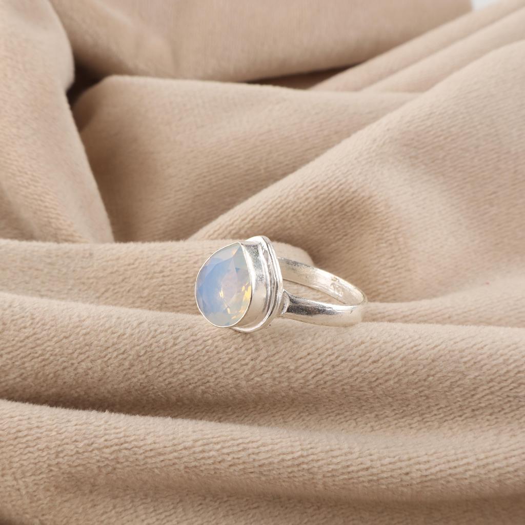 Milky Opal Gemstone 925 Sterling Silver Handcrafted Jewelry Women Ring Wedding Gift For Wife RR-76-17