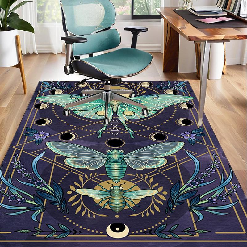 Gothic Moth And Skulls Office Rug Chair Mat, Entryway Carpet, Suitable for Front Door, Bedroom, Living Room, Desk, Holiday Gift