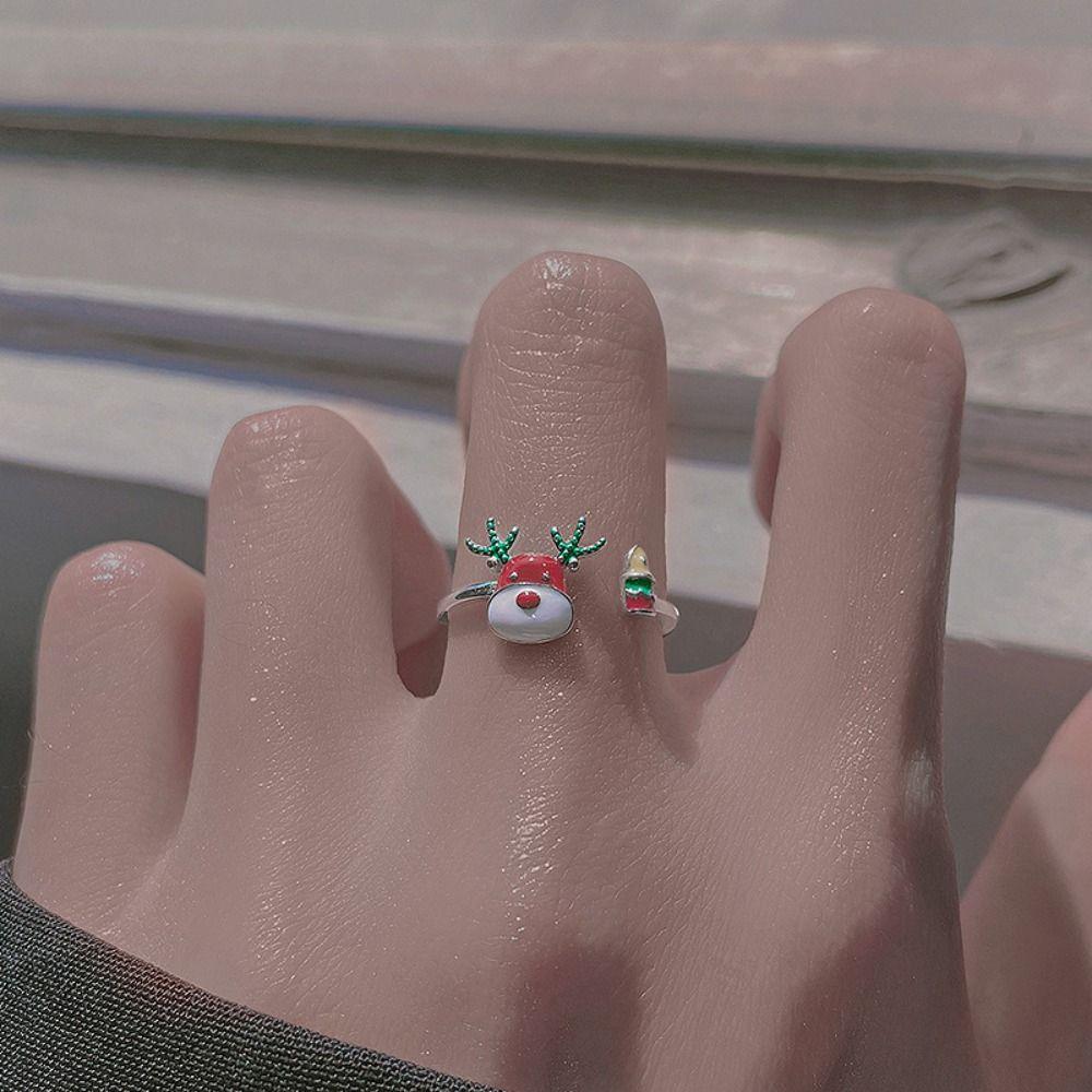 Cartoon Enamel Elk Ring Dripping Oil Christmas Finger Buckle Unique   Xmas Ornaments