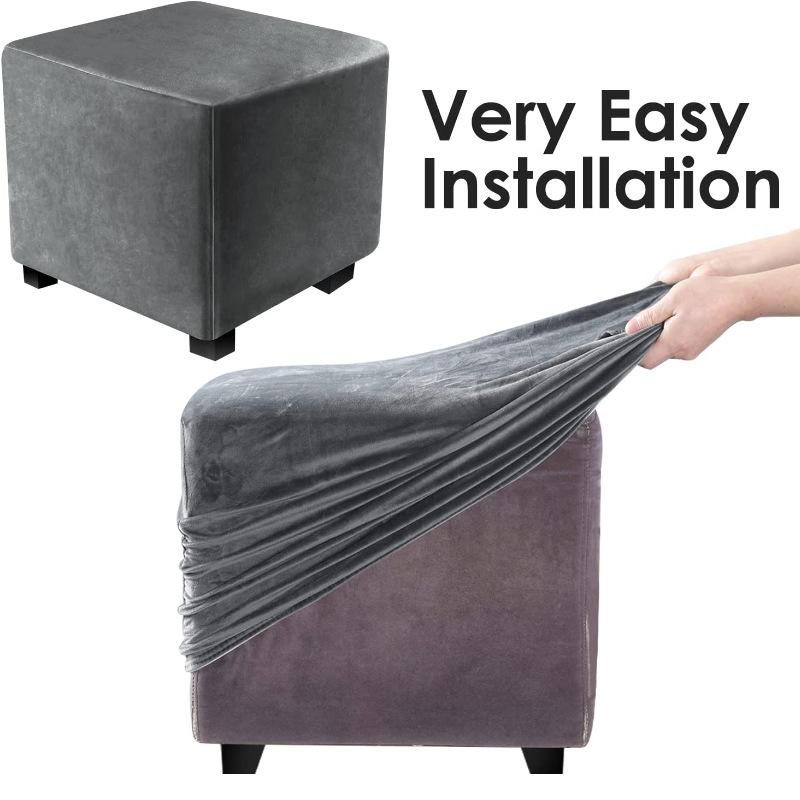 Confezione completa elastica addensata Copri poggiapiedi per divano in velluto di volpe argentata, antipolvere, lavabile, resistente ai graffi di gatto, copri sgabello basso per sgabello