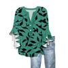 Women's Summer Tops V Neck Three-quarter Sleeves Floral Print Flowing Ruffle Sleeves Half-button Shirt