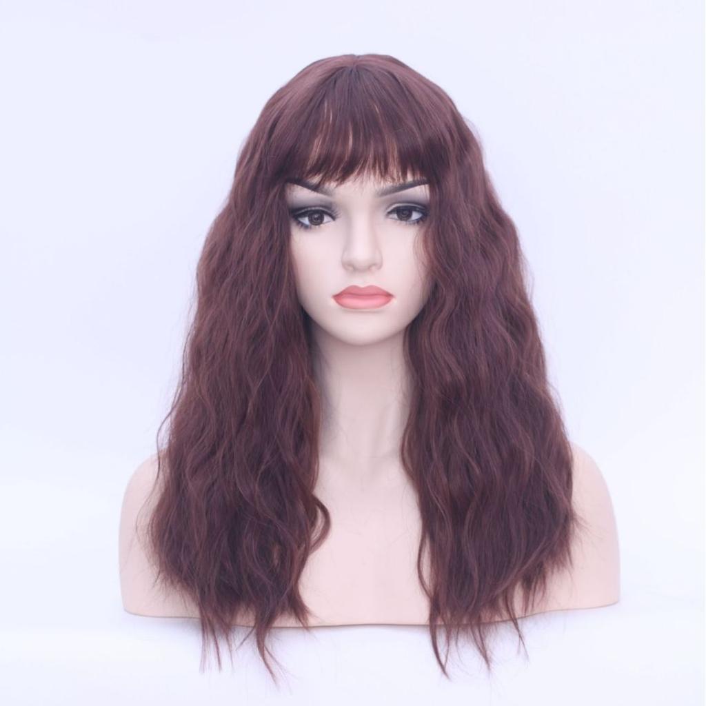 Wig Water Ripple Wig Multi-Color Mixed Color Long Curly Hair, Slightly Curled Big Scalp Air Bangs