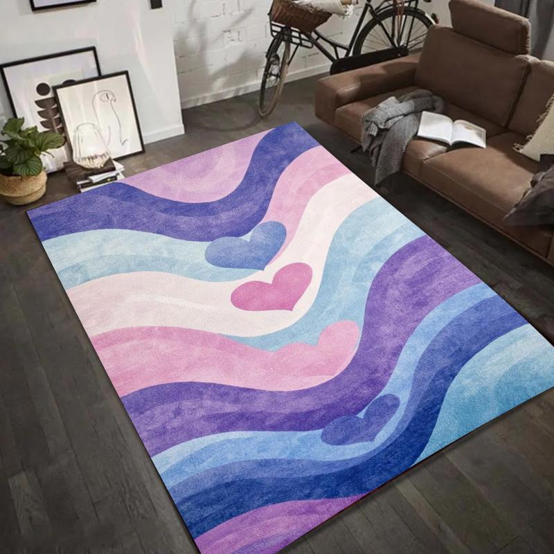 Modern Star Heart Print Rug for Living Room Sofa Bedroom Floor Non-Slip Cozy Home Decor Gift Valentine's Day Carpet