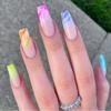 24 Stuks Herbruikbare Zelfklevende Nepnagels French Lang Ballet Roze Roos Contrast Lijn Press On Nagels