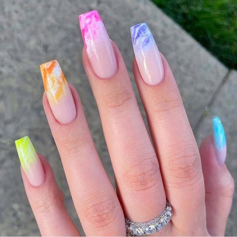 24 Stuks Herbruikbare Zelfklevende Nepnagels French Lang Ballet Roze Roos Contrast Lijn Press On Nagels