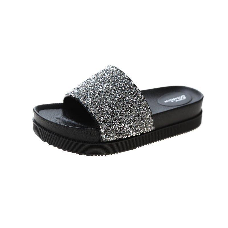 Cross-mirror cool slippers for women 2025 summer new Korean version of student ground-resistant grinding lightweight thick-soled muffin shoe