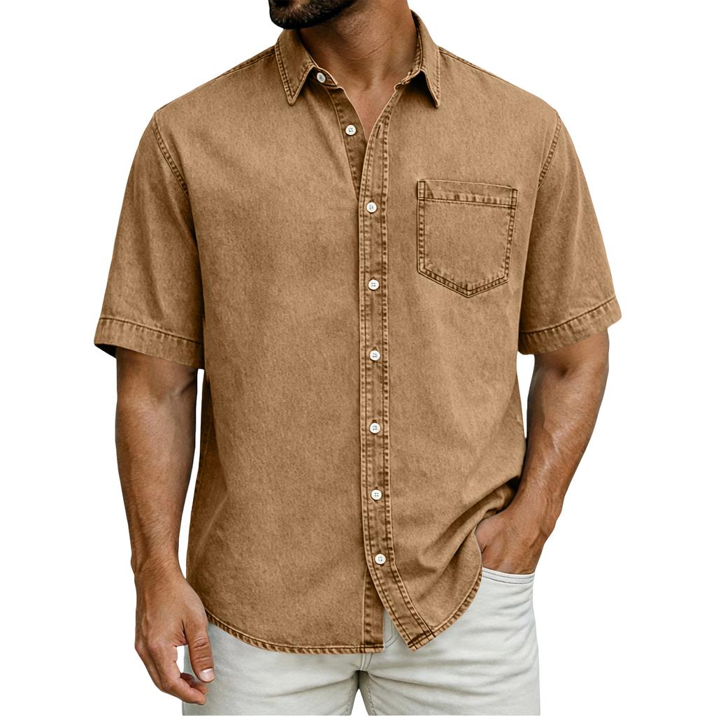 Men's Casual Loose Button-Down Collar Short-Sleeve Denim Shirt