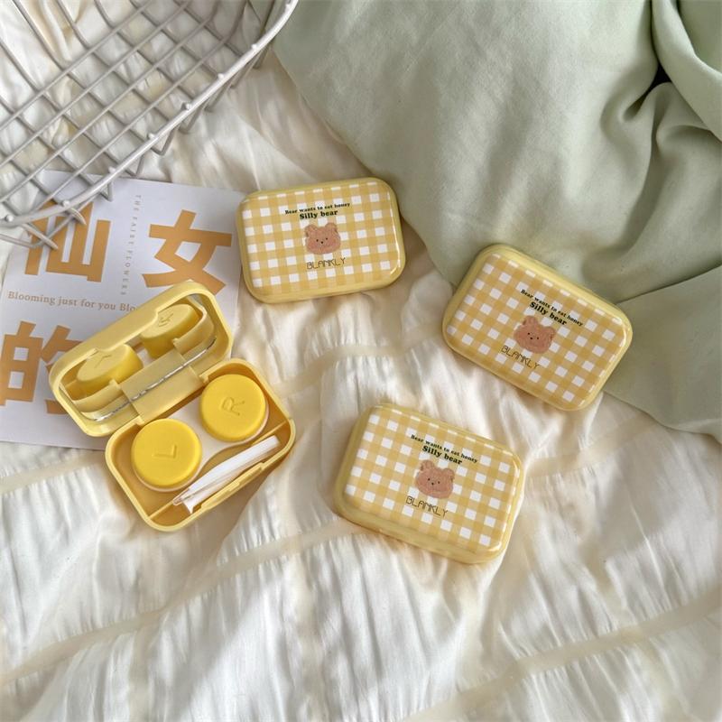 

Cute Portable Cartoon Small Bear Eye Contacts With Mirror Contact Lens Case Colored Lenses Container Box For Party Travel Set жёлтый