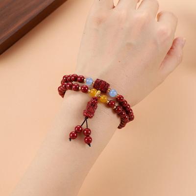 Medium and Double Circle Cinnabar Bracelet, Female Pixiu Pendant, Retro Simple Purple Gold Sand Bracelet, Niche High-end Accessories