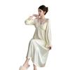 New spring and autumn palace-style nightdresses, long women's ice silk nightgowns, sweet and pure long-sleeve vintage loungewear