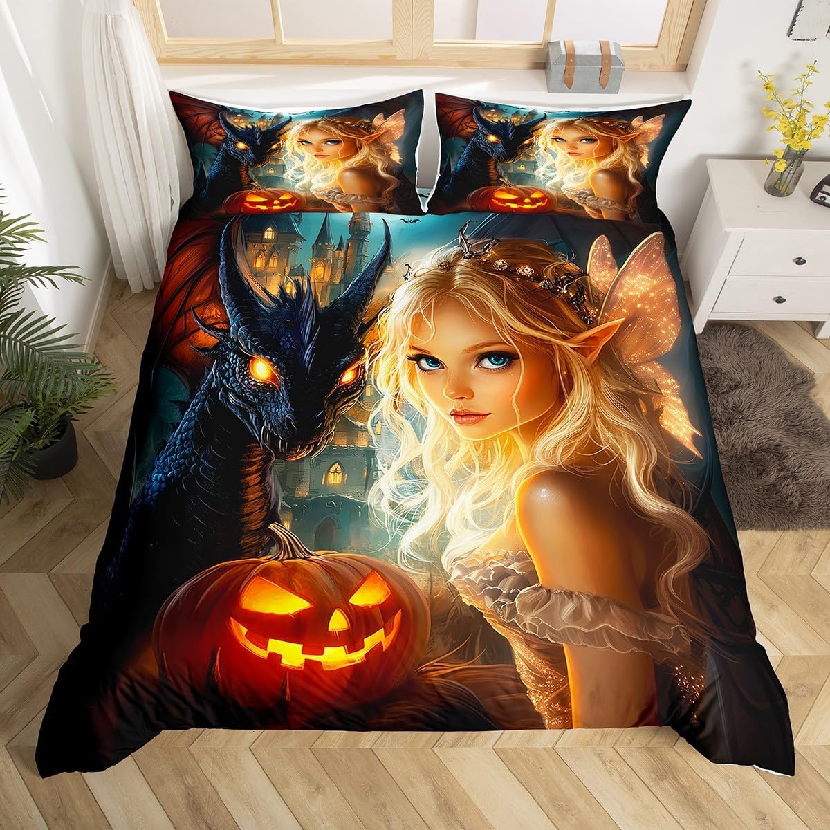 

Comforter Butterfly Fairy Queen King Size Princess Fantasy Fairytale Jungle Natural Bedding Set Girls Women Room Decor 3 Pcs Comforter (quilt)-EU Single(135*200cm)3pcs