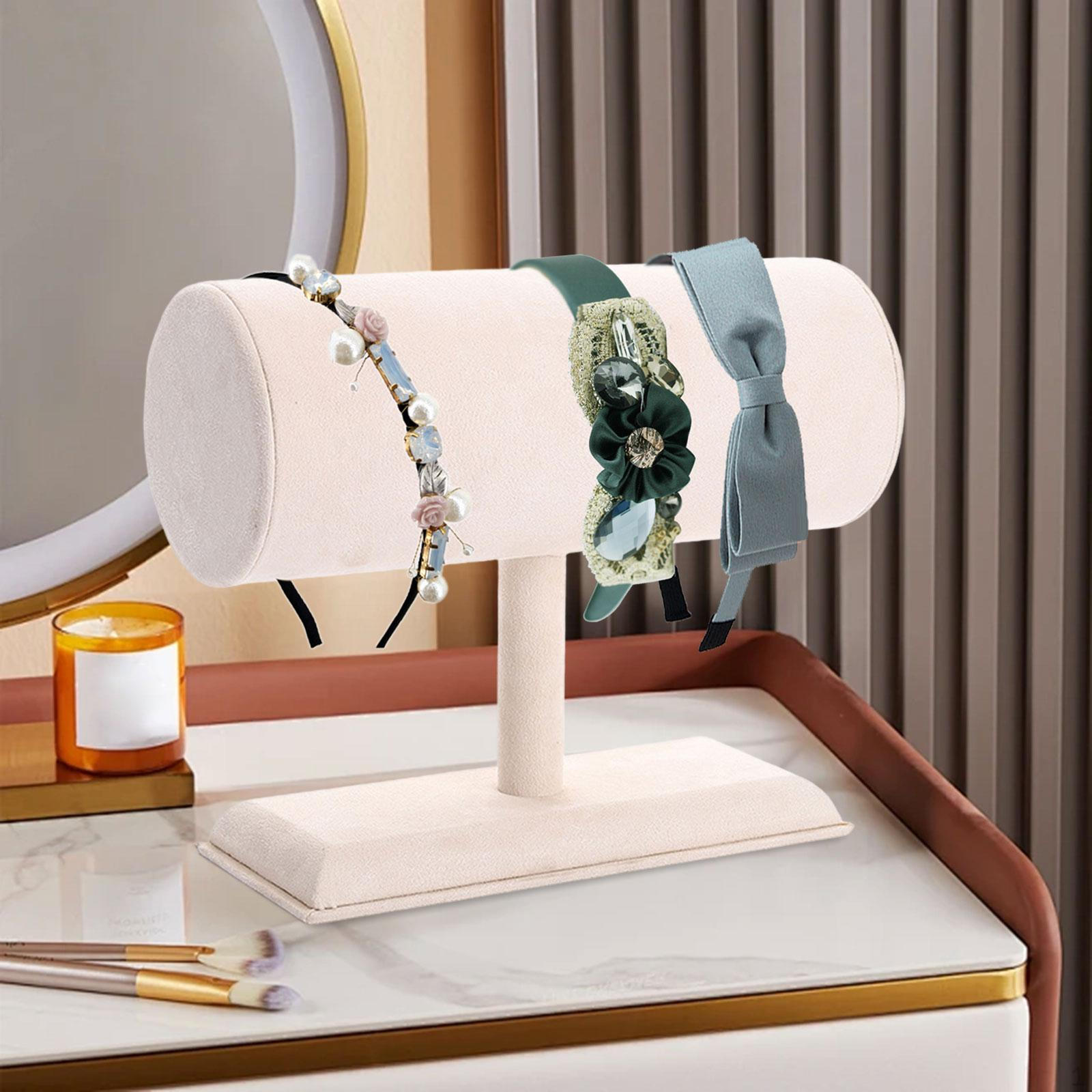 Organizator suport bandă de păr, Suport display accesorii bijuterii urechi bandă de păr, Cerc de păr beige velvet white