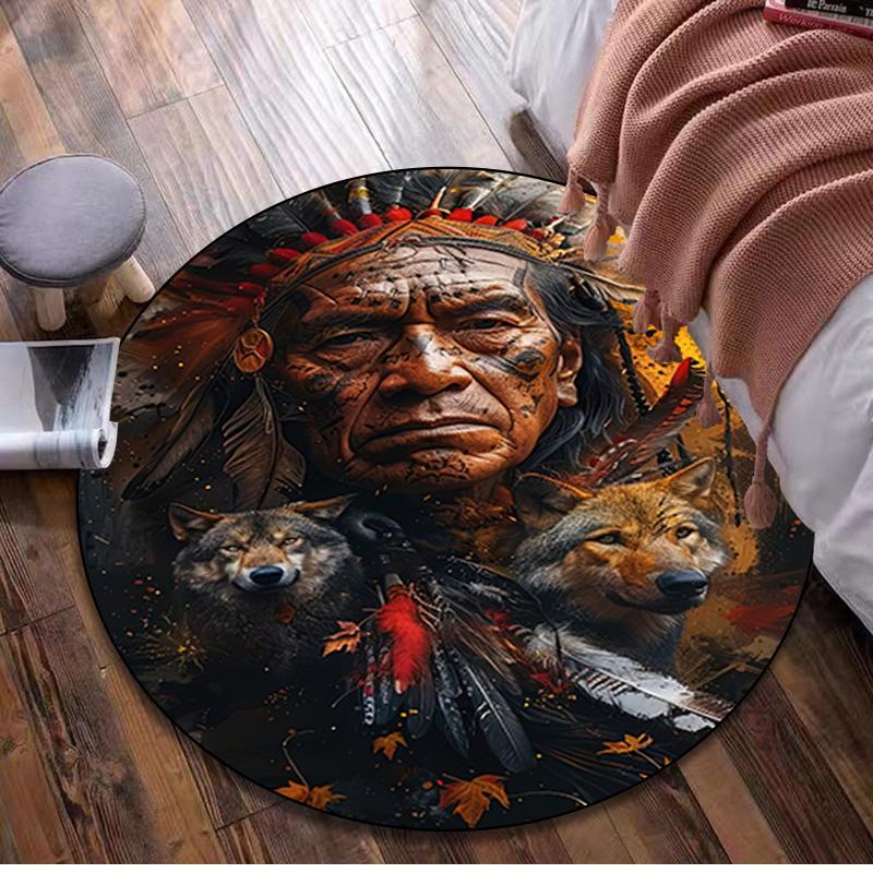 

1Pc Native American Circular Print Rug - home decoration Carpet For Living Room Bedroom Flooring Computer Chair Area Rug 80x80cm( 31x31in)