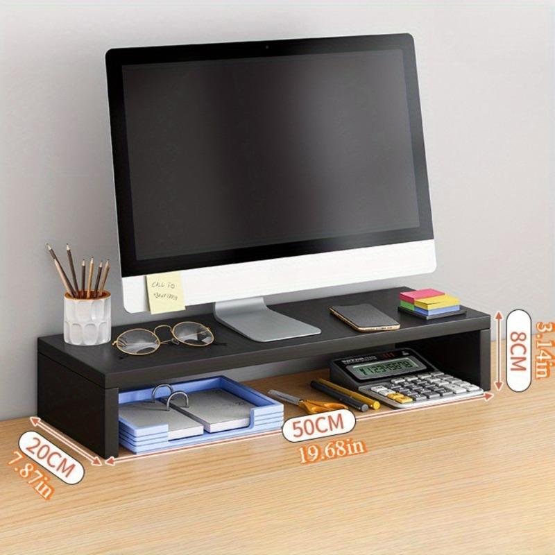 Modern White Matte Wooden Laptop Stand - Elegant Desk Organizer with Multi-Layer Storage Rack for Office & Dorm Room Efficiency