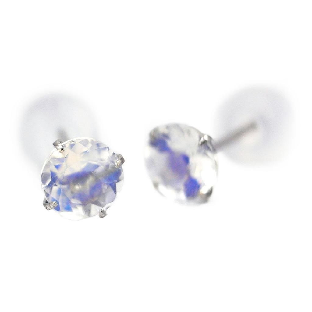 Pt900 Platinum 4mm Stud Earrings with June Birthstone Blue Moonstone (Pair)