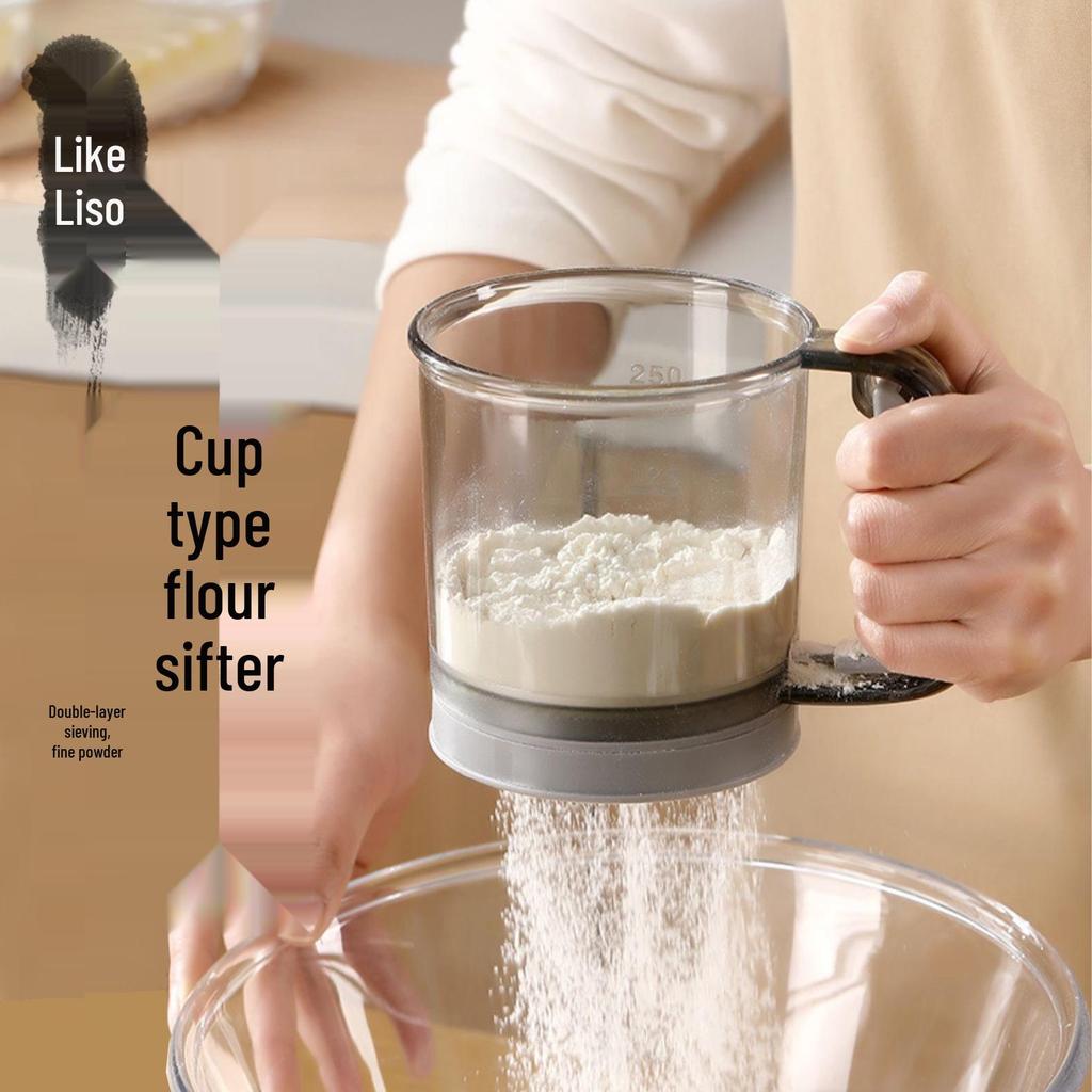 Handheld Semi-Automatic Flour Sieve - Baking Tool & Mesh Filter